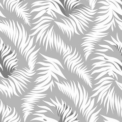 Abstract seamless vector drawing of white fur waves on gray background  