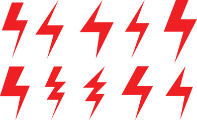 set of red lightning bolt vector illustration.