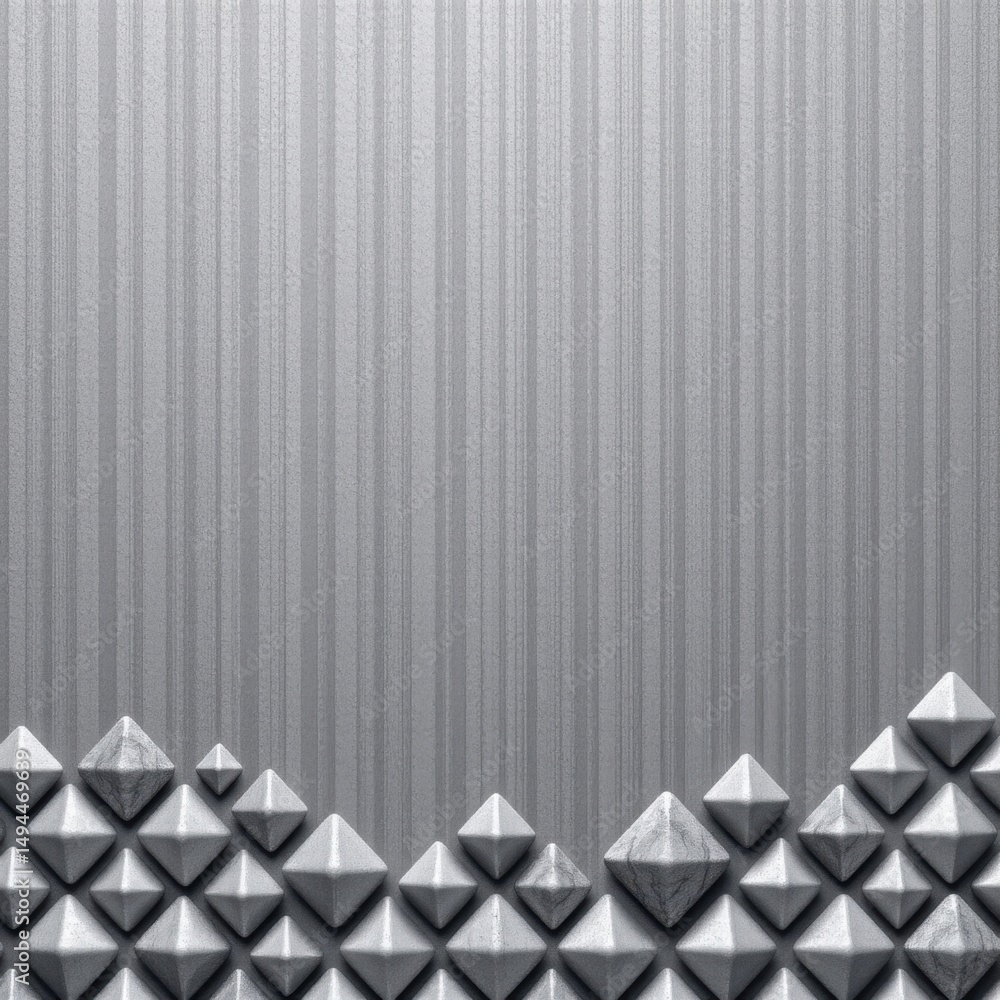 Poster abstract modern background with metallic textured surface and geometric pyramid shapes arranged at t