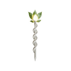 Illuminated Spiral Staff with Green Leaves - Symbol of Growth and Healing