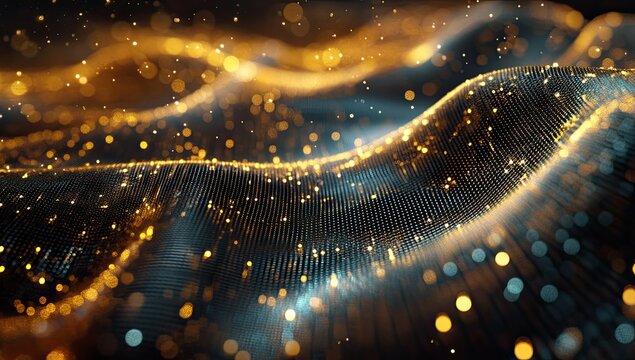 Golden Particle Wave Abstract.
