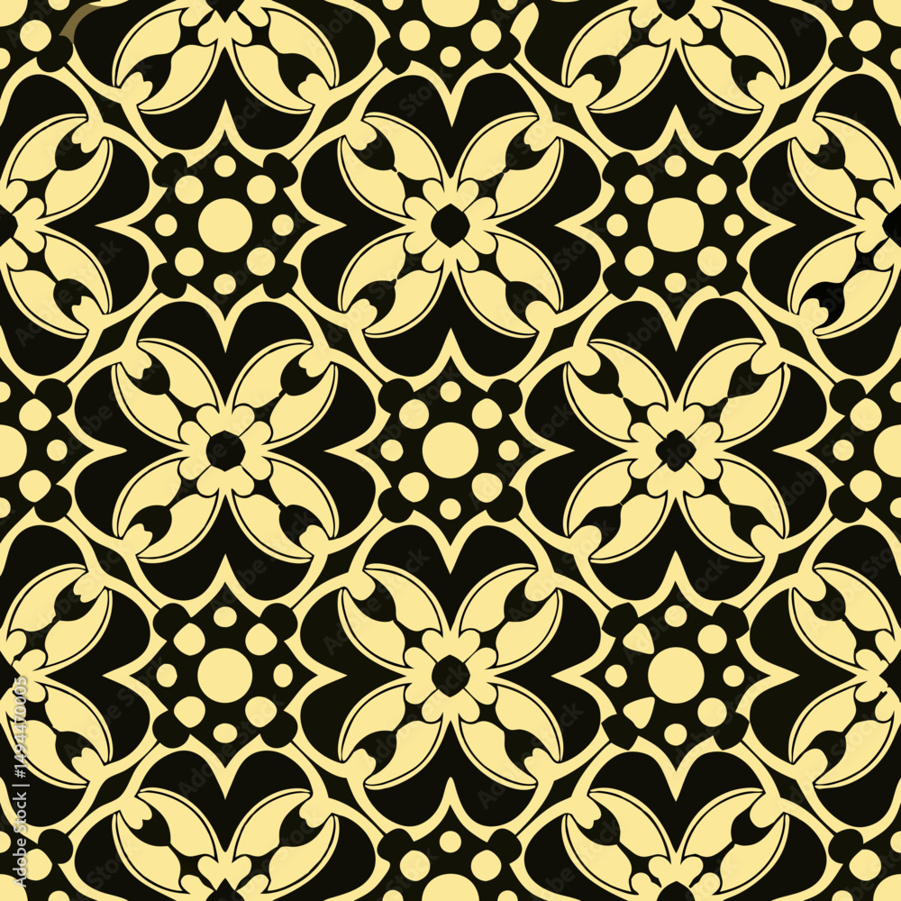 Poster ornamental tile vector pattern in seamless mosaic style with beige accents
