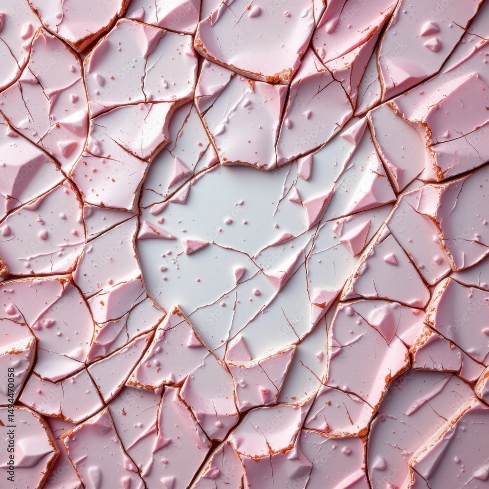 Poster abstract pink and white cracked surface with a heart shape in the center, textured background with i