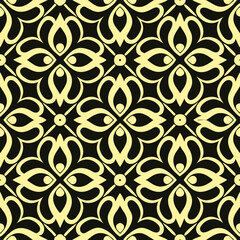 Ornamental tile vector pattern in seamless design with beige flowers on black  