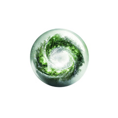 Swirling Green Galaxy in Crystal Sphere Abstract Nature Image
