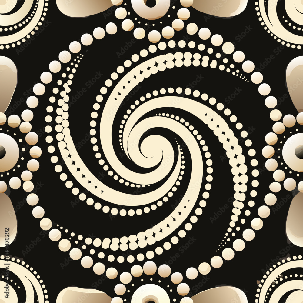 Poster swirling pearl dot pattern design with black background concept of seamless vector pattern