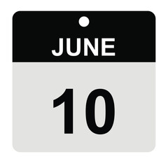 June 10 Calendar Date Icon – Clean Vector Illustration for Month and Day