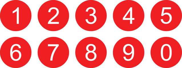 abstract white number icon on red circle.