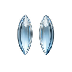 Pair of Elegant Light Blue Glass Teardrop Shapes, Isolated on Black Background