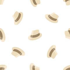 Seamless vector pattern with Panama hats on a white background