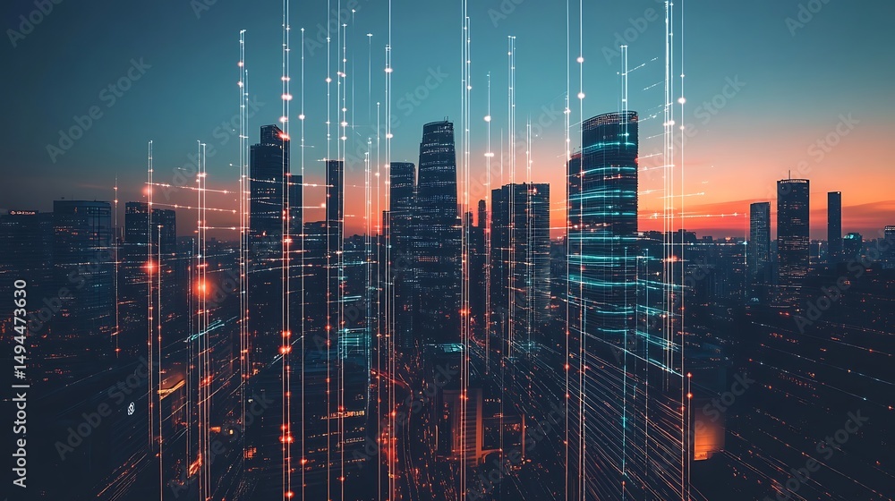 Poster digital metropolis showcasing city’s technological transformation for futuristic innovation smart in