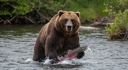 Grizzly Bear Fishing in Alaskan River