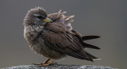 A Brown Bird Preening its Feathers