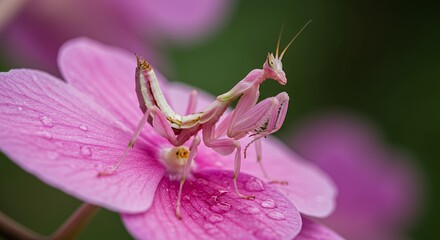 Pink Orchid Mantis on a Pink Flower