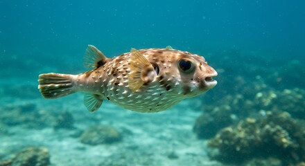 A Porcupinefish Underwater in the Ocean