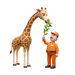 Cartoon giraffe receiving a green branch from a friendly cartoon character