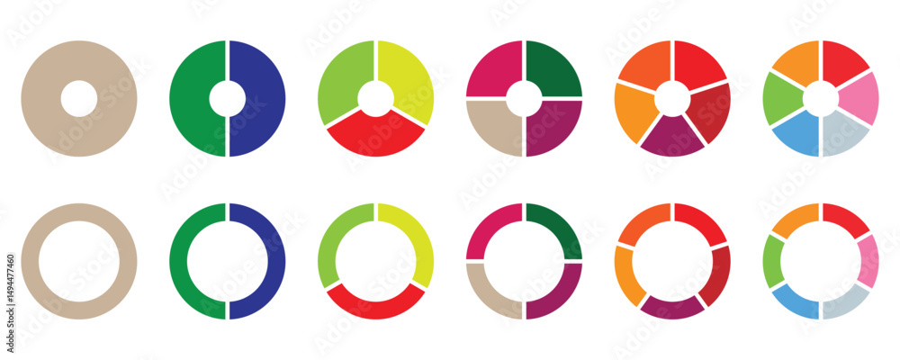 Poster set of colorful pie charts, different color circles isolated. infographic element round shape. multi