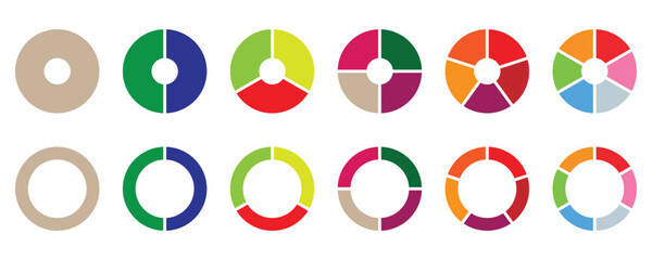 Set of colorful pie charts, Different color circles isolated. Infographic element round shape. multicolored collection set of circle diagram, infographic design. 