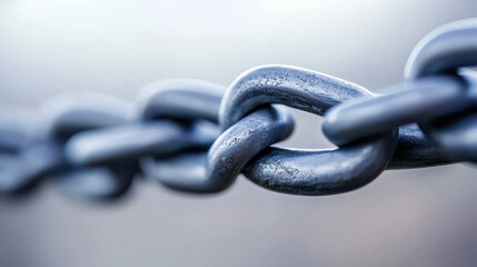 Obraz premium Close up view of metallic chain link, showcasing its texture and strength, symbolizing connection and security