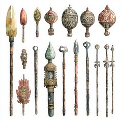 Collection of Handcrafted Ethnic Scepters and Decorative Sticks