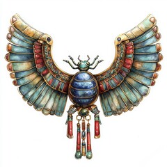 Colorful ancient beetle with wings and intricate detailed design