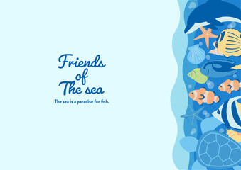 かわいい海の生き物　横背景　A4サイズ02