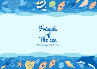 かわいい海の生き物　横背景　A4サイズ01