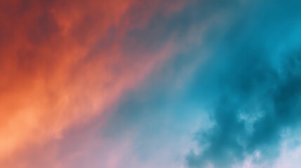 Fototapeta premium Vibrant abstract gradient sky with seamless transition between vivid blue and warm orange tones, captured with soft atmospheric glow and minimal cloud texture, evoking calm and natural harmony