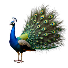Fototapeta premium Magnificent Peacock Displaying Feathers Beautiful Iridescent Bird Ornithology