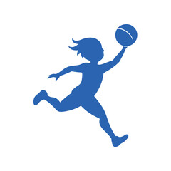 Youth Basketball Icon Blue Silhouette of Boy Jumping