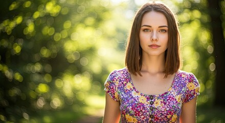 Fototapeta premium Woman in a floral dress outdoors