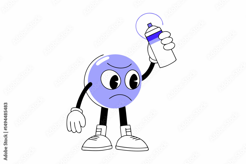Poster endearing pink blob cartoon character with big eyes showing a nervous expression in a fun and whimsi