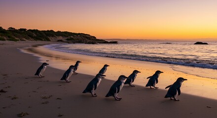 Penguin Parade at Sunset