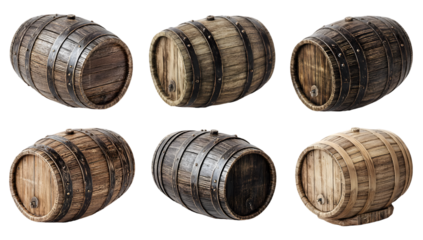 Wooden barrels vintage storage container set