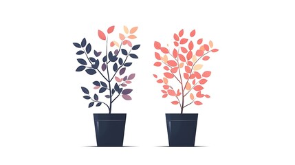 Two potted plants with autumn leaves.