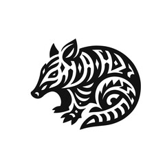 Tribal Armadillo Logo, Bold Stylized Patterns, Clean Black Lines