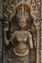 Apsara Carving Detail at Angkor Wat Temple in Cambodia