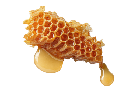PNG Golden honeycomb with dripping honey on black background