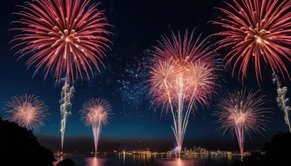 Spectacular Nighttime Fireworks Show Over Cityscape
