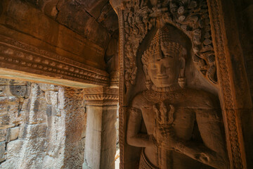 Close-up of the statue carving in Preah Khan Temple, Cambodia