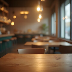 Empty table top with blurred restaurant background, ideal for product placement