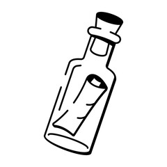 An icon depicting message bottle designed in doodle style