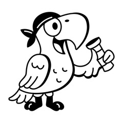 A doodle style icon showing a pirate parrot 
