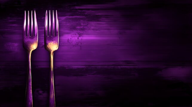 Purple Forks on Dark Wood.