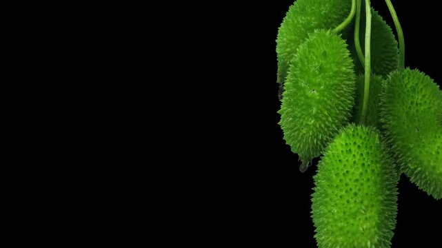 Spiny gourd or spine gourd also known as bristly balsma pear, prickly carolaho isolated on white background. assamese bhat kerela