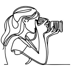 Woman Holding Camera Line Art.