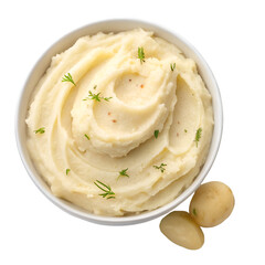 Mashed potatoes top view isolated on white background