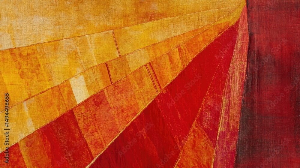 Poster abstract painting in warm hues, showcasing a dynamic geometric composition of red and orange rectang