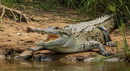 Spectacular Specie: A Majestic Crocodile Basking by the Riverbank