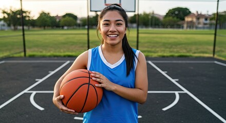 Fototapeta premium Young woman holding basketball outdoors